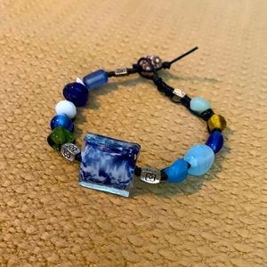 Cute boho mixed bead leather macrame bracelet. 8”
